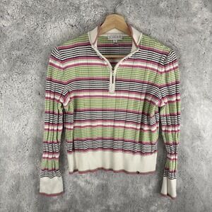 St. John Sport Women's 1/4 Zip Long Sleeve Striped Sweater Size Small Flaw*